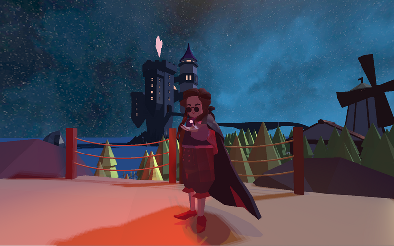 The main character of the Little Light Engine with the end-palace in the background